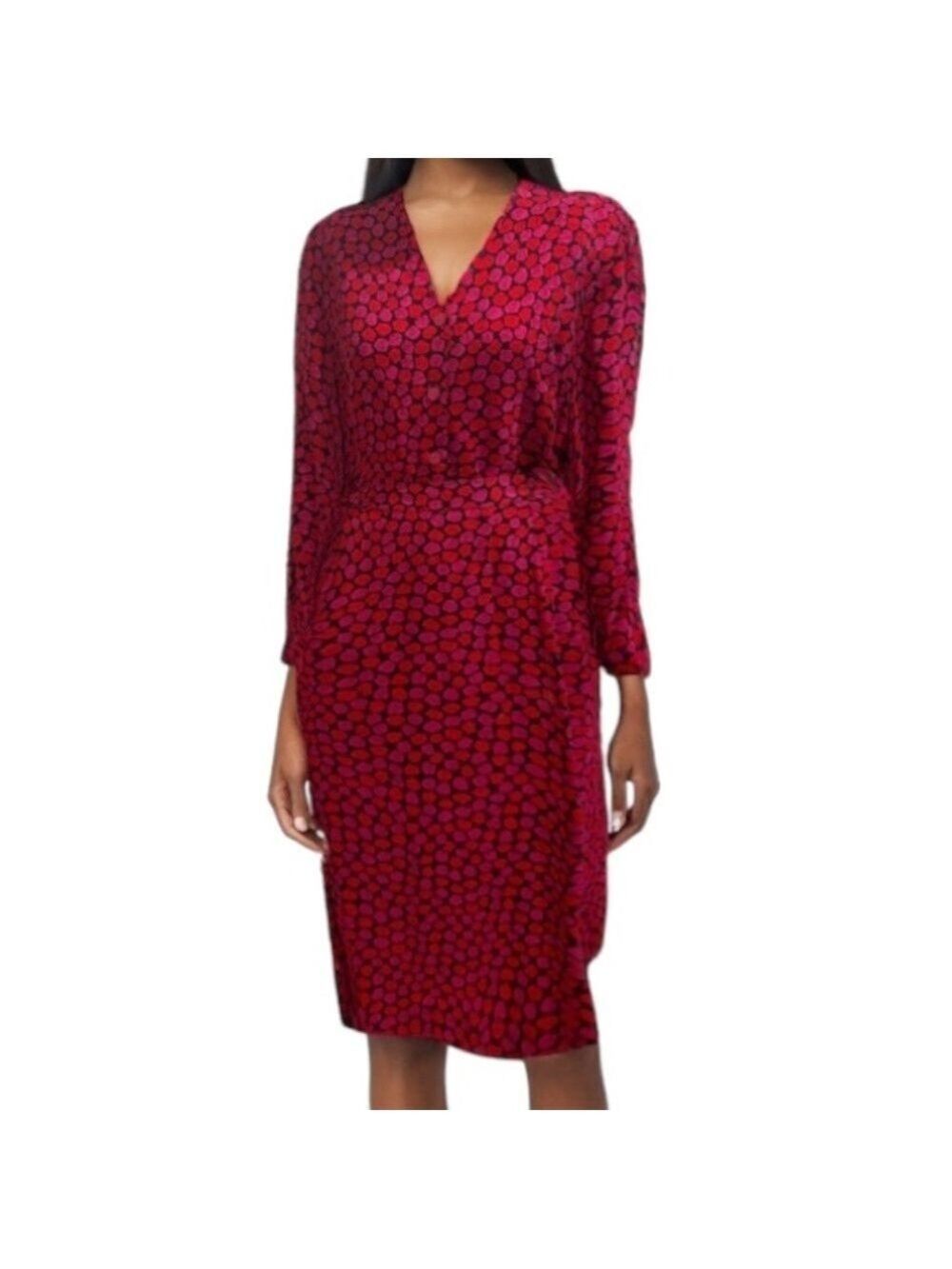 LIZ CLAIBORNE 80s RED BLACK & PINK DITZY FLORAL BLOUSE & MIDI SKIRT SET SZ 18P